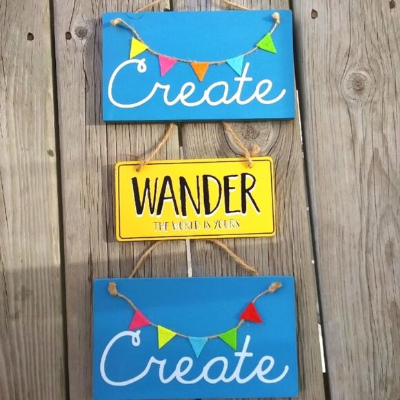 Wall Decor Inspirational Artsy Bundle (3) Create Wander For Creative Tra… - Picture 1 of 8